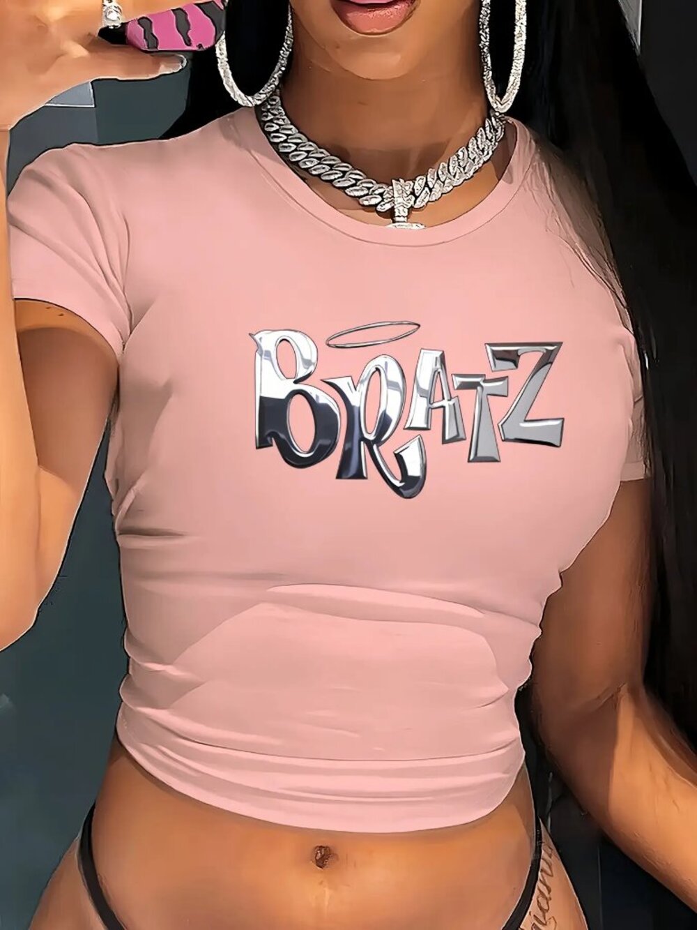 BRATZ Graphic Print Crop Top T-Shirt XXL pink